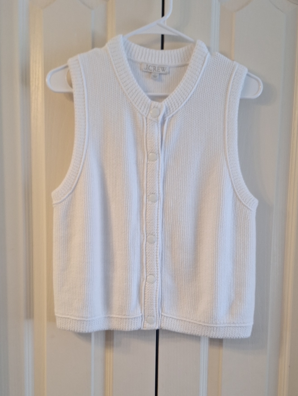 J. Crew White Sleeveless Knit Button-Up Vest